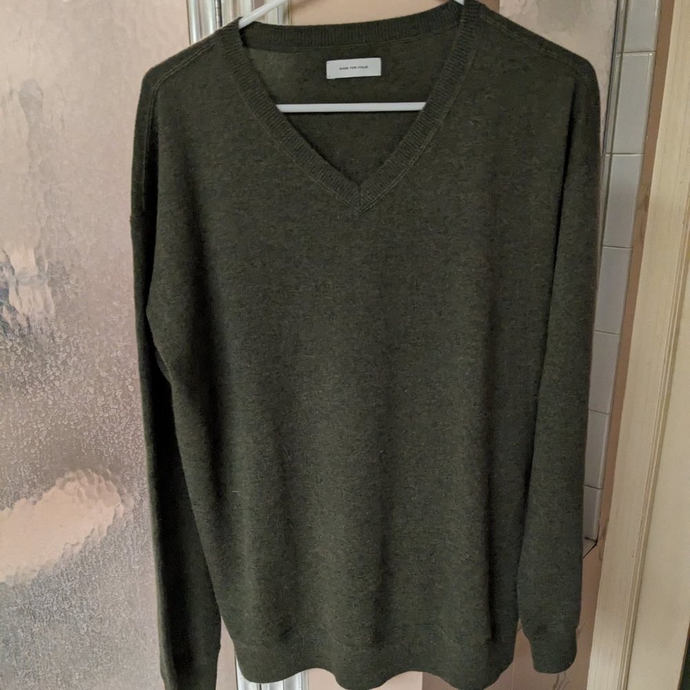 Made For Italic Green Marbled V Neck Cashmere Sweater size Larger